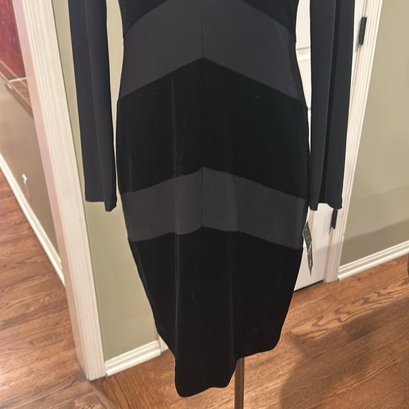 NWT Lauren Formal Classic Black Velvet Chevron Cocktail Dress Sz 10 Long Sleeves - Picture 3 of 8